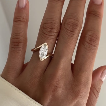 Half Bezel Set Marquise Cut Engagement Ring Bypass Moissanite Ring Solid Gold Wedding Ring Anniversary Rings For Women Promise Ring