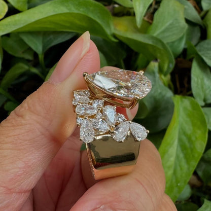 4.00 CT Open Gap Pear Cut Lab Grown Engagement Ring Solid Gold Wedding Ring Antique Cocktail Ring Unique Ring Anniversary Rings For Women
