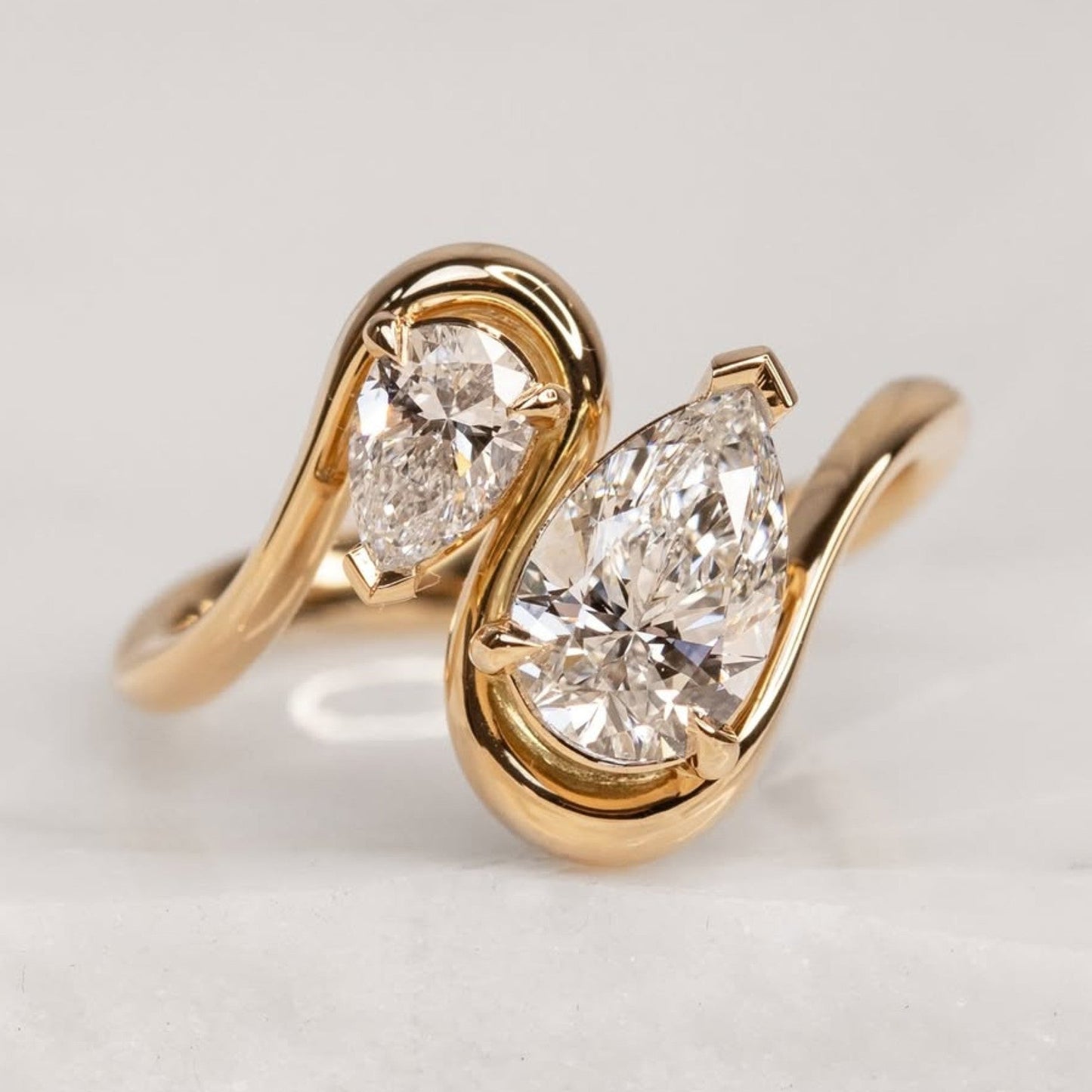 2.50 tcw toi et moi pear cut moissanite ring pear curve band engagement ring gold you and me ring two stone wedding ring anniversary ring