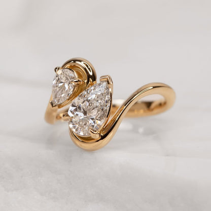 2.50 TCW Toi Et Moi Pear Cut Moissanite Ring Pear Curve Band Engagement Ring Gold You And Me Ring Two Stone Wedding Ring Anniversary Ring