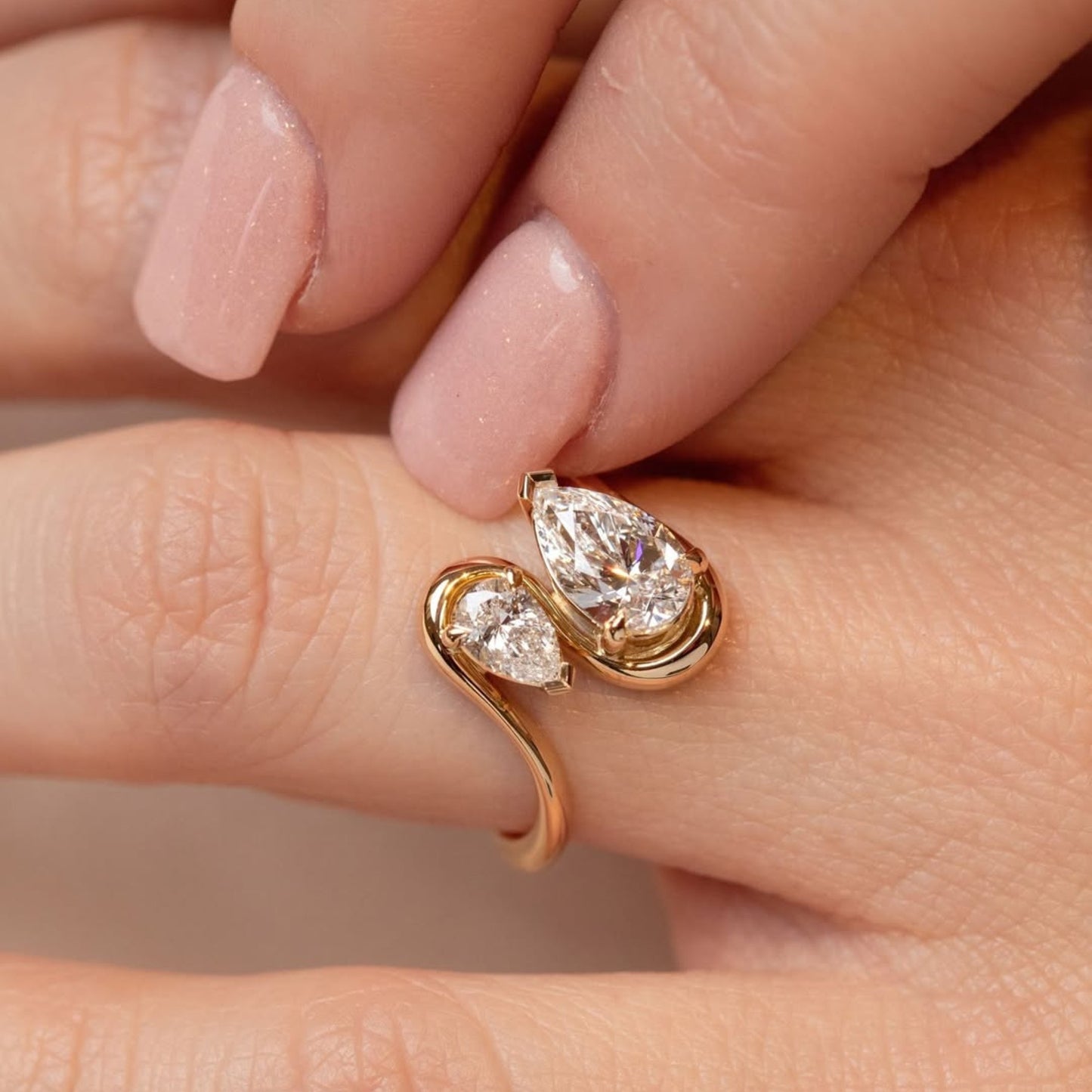 2.50 tcw toi et moi pear cut moissanite ring pear curve band engagement ring gold you and me ring two stone wedding ring anniversary ring