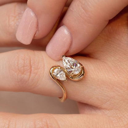 2.50 TCW Toi Et Moi Pear Cut Moissanite Ring Pear Curve Band Engagement Ring Gold You And Me Ring Two Stone Wedding Ring Anniversary Ring