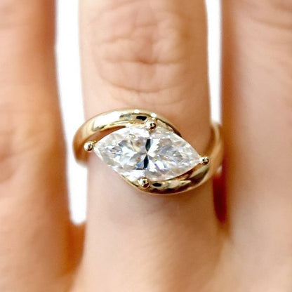 East West Marquise Cut Moissanite Engagement Ring Solid Gold Solitaire Ring Wedding Ring Anniversary Rings For Women Promise Ring