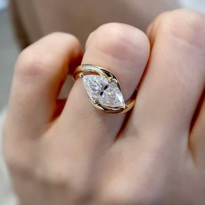East West Marquise Cut Moissanite Engagement Ring Solid Gold Solitaire Ring Wedding Ring Anniversary Rings For Women Promise Ring