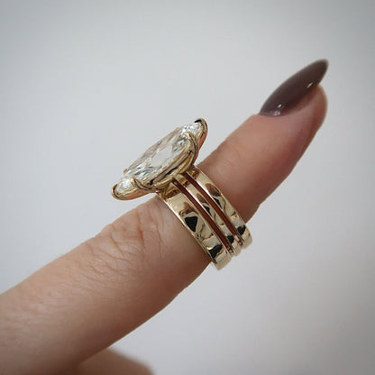 Marquise Cut Moissanite Engagement Ring Trio Band Solitaire Ring Solid Gold Wedding Ring Anniversary Ring  For Women