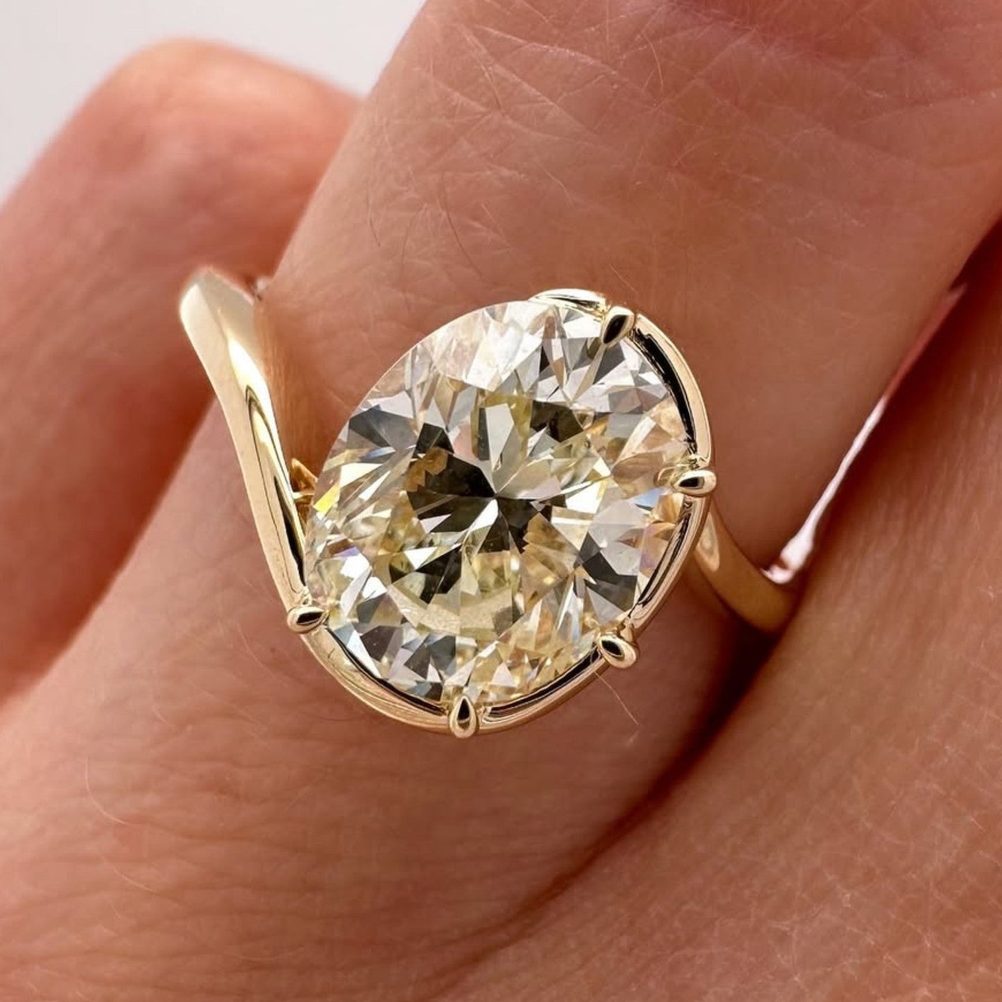 half bezel set oval cut moissanite engagement ring curve band solitaire ring wedding ring anniversary rings for women