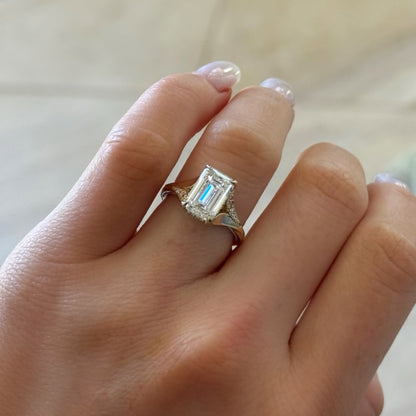 Emerald Cut Lab Grown Engagement Ring Split Shank Hidden Halo Ring  Wedding Ring Anniversary Ring For Women Gift For Her