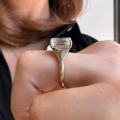 Emerald Cut Lab Grown Engagement Ring Split Shank Hidden Halo Ring  Wedding Ring Anniversary Ring For Women Gift For Her