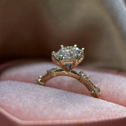 Hexagon Moissanite Engagement Ring Distance Pave Ring Wedding Ring Anniversary Ring For Women Antique Diamond Ring