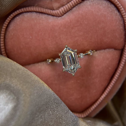 Hexagon Moissanite Engagement Ring Distance Pave Ring Wedding Ring Anniversary Ring For Women Antique Diamond Ring