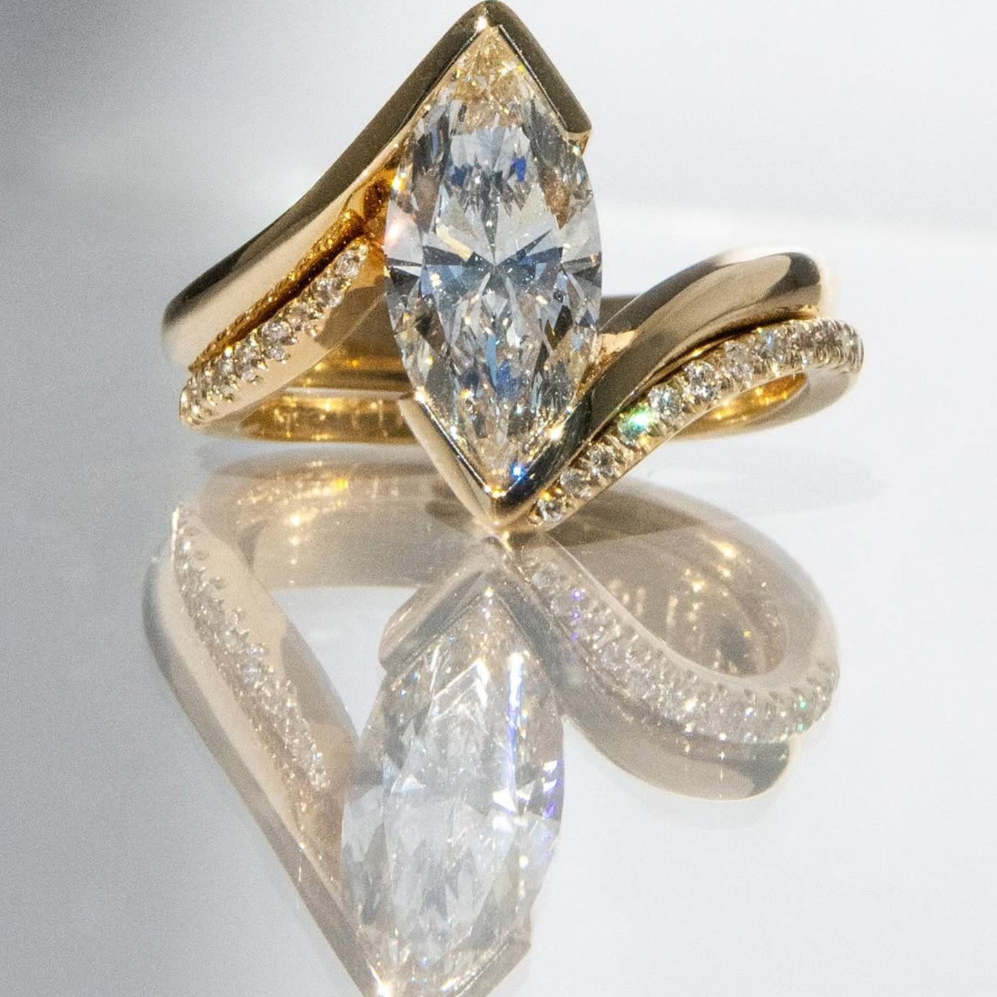 half bezel set  marquise cut lab grown engagement ring set  bridal sets wedding ring set anniversary ring set for women