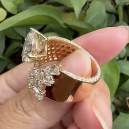 4.00 CT Open Gap Pear Cut Lab Grown Engagement Ring Solid Gold Wedding Ring Antique Cocktail Ring Unique Ring Anniversary Rings For Women