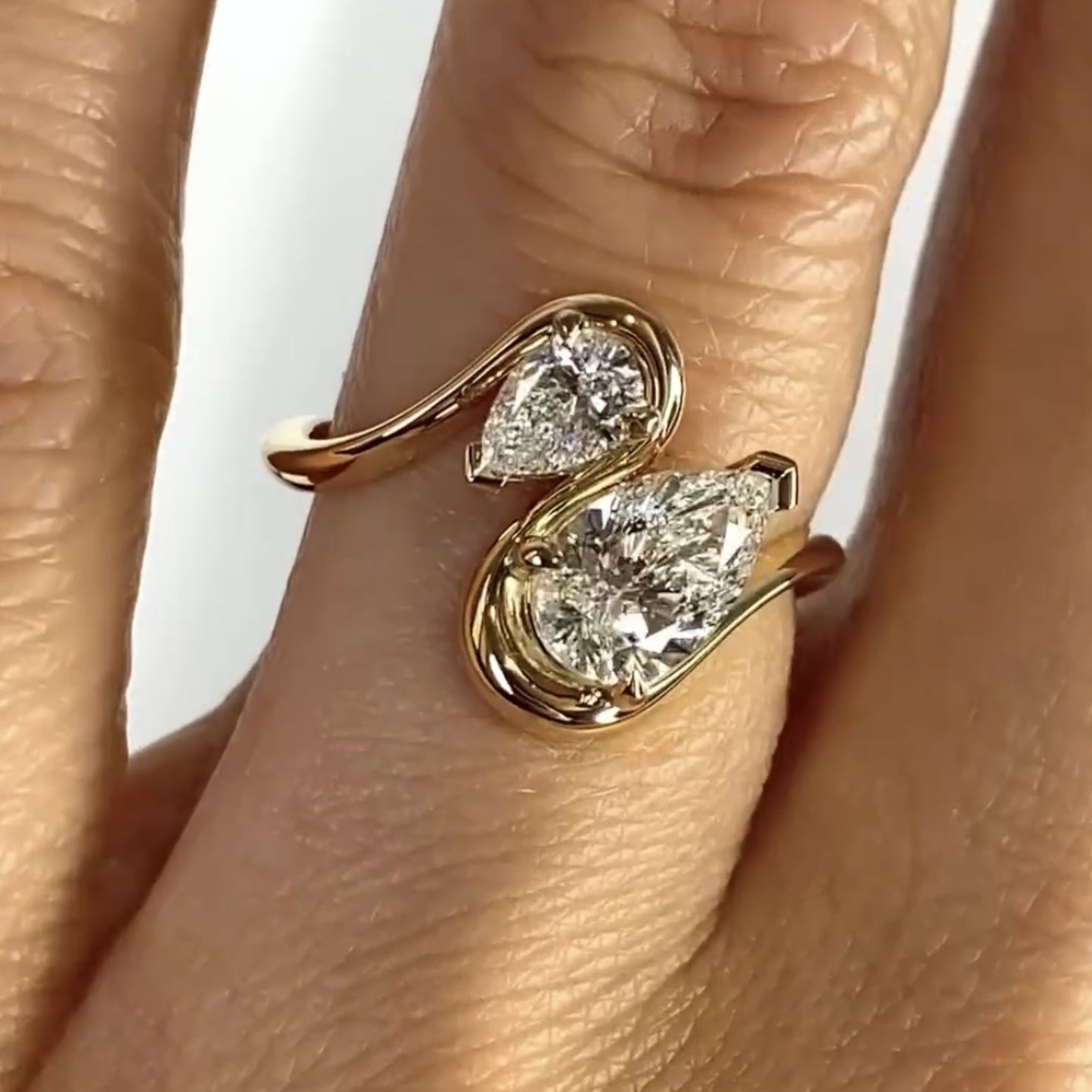 2.50 tcw toi et moi pear cut moissanite ring pear curve band engagement ring gold you and me ring two stone wedding ring anniversary ring