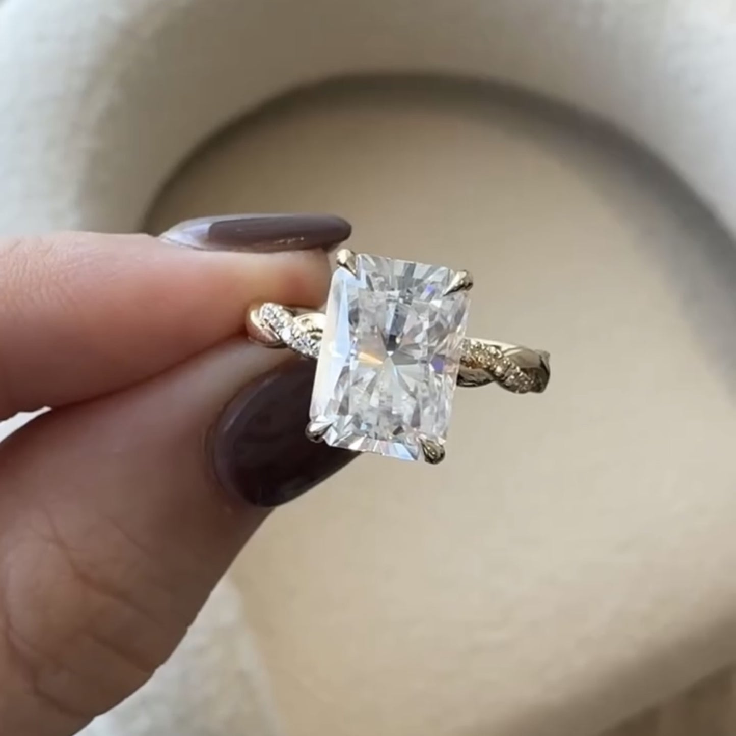 tulip set radiant cut twisted band moissanite engagement ring hidden halo solid gold wedding ring anniversary rings for women