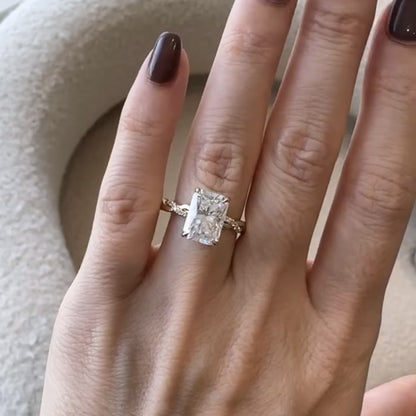 Tulip Set Radiant Cut Twisted Band Moissanite Engagement Ring Hidden Halo Solid Gold Wedding Ring Anniversary Rings For Women