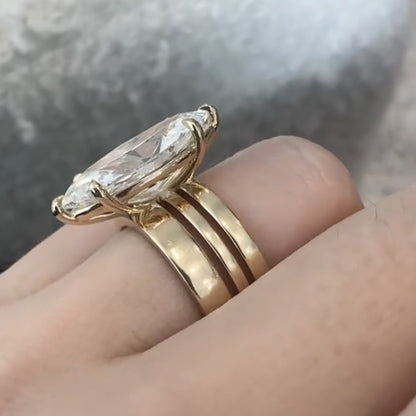 Marquise Cut Moissanite Engagement Ring Trio Band Solitaire Ring Solid Gold Wedding Ring Anniversary Ring  For Women