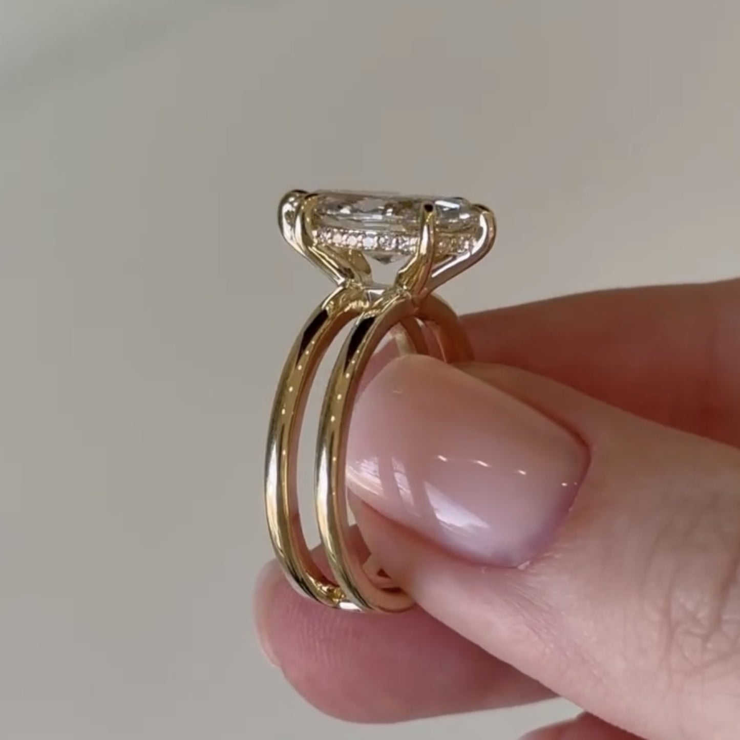 double band marquise cut moissanite engagement ring hidden halo solid gold wedding ring solitaire ring anniversary rings for women