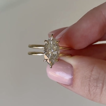 Double Band Marquise Cut Moissanite Engagement Ring Hidden Halo Solid Gold Wedding Ring Solitaire Ring Anniversary Rings For Women