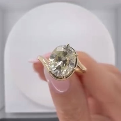 Half Bezel Set Oval Cut Moissanite Engagement Ring Curve Band Solitaire Ring Wedding Ring Anniversary Rings For Women