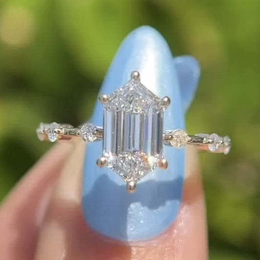 Hexagon Moissanite Engagement Ring Distance Pave Ring Wedding Ring Anniversary Ring For Women Antique Diamond Ring