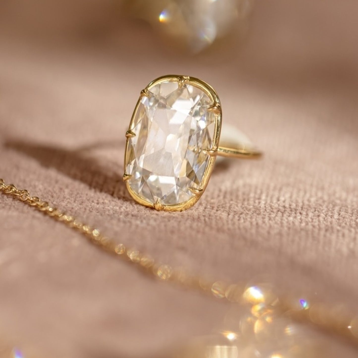 old mine elongated cushion moissanite diamond ring vintage style engagement ring solid gold solitaire ring