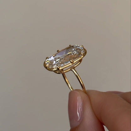 Old Mine Elongated Cushion Moissanite Diamond Ring Vintage Style Engagement Ring Solid Gold Solitaire Ring