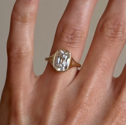 Bezel Set Old Mine  Elongated Cushion Lab Diamond Ring Lab Engagement Rings Wedding Ring  Antique Diamond Ring