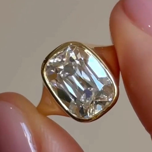 3.00 CT Bezel Set Old Mine  Elongated Cushion Lab Diamond Ring Lab Engagement Rings Wedding Ring  Antique Diamond Ring