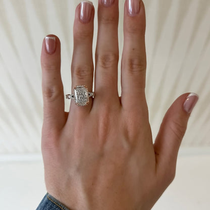 Halo Set Radiant Lab Grown Engagement Ring Double Claw Prong Split Shank Ring Art Deco Wedding Ring Anniversary Ring For Women