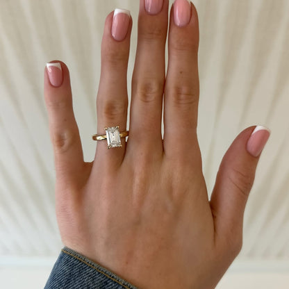 Emerald Cut Moissanite Engagement Ring Hidden Halo Solitaire Ring Wedding Ring Anniversary Ring For Women Promise Ring