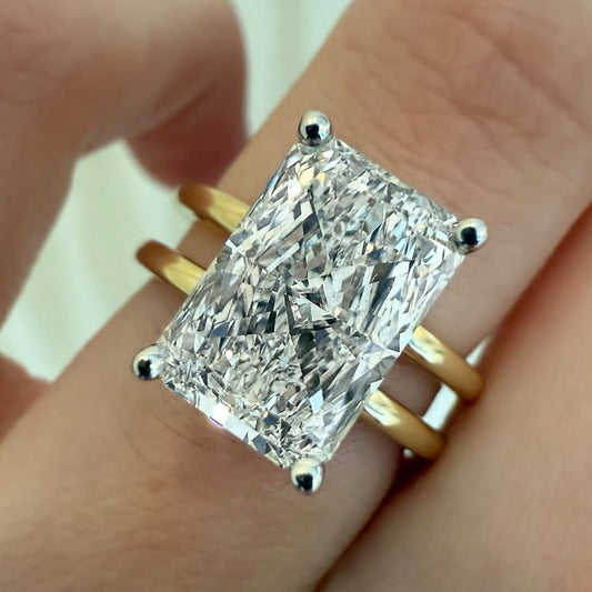 Double Band  Radiant Cut Moissanite Engagement Ring Hidden Halo Solitaire Ring Wedding Rings For Women Anniversary Ring