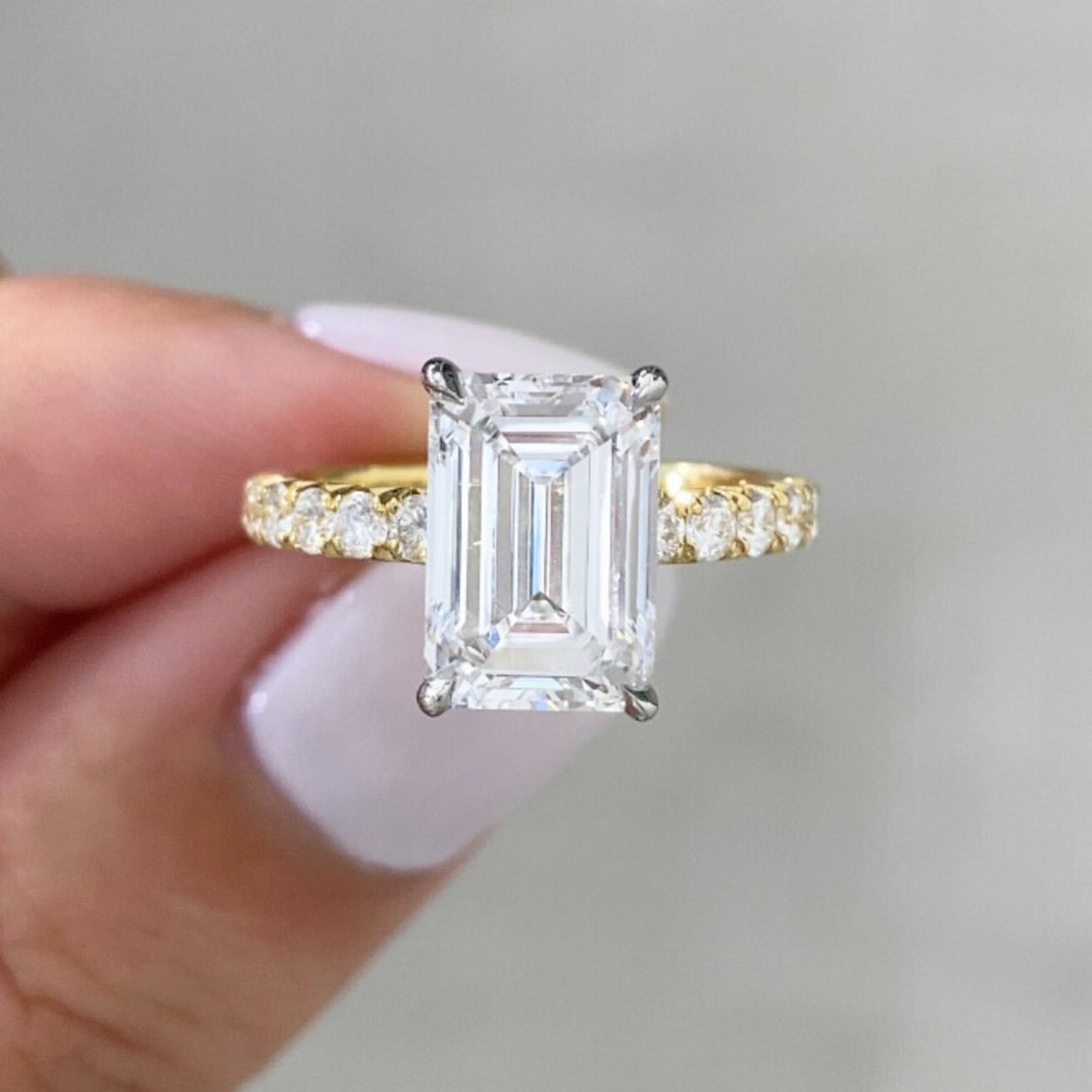 emerald cut lab grown engagement ring set  bridal set wedding ring with matching band anniversary ring set promise ring set