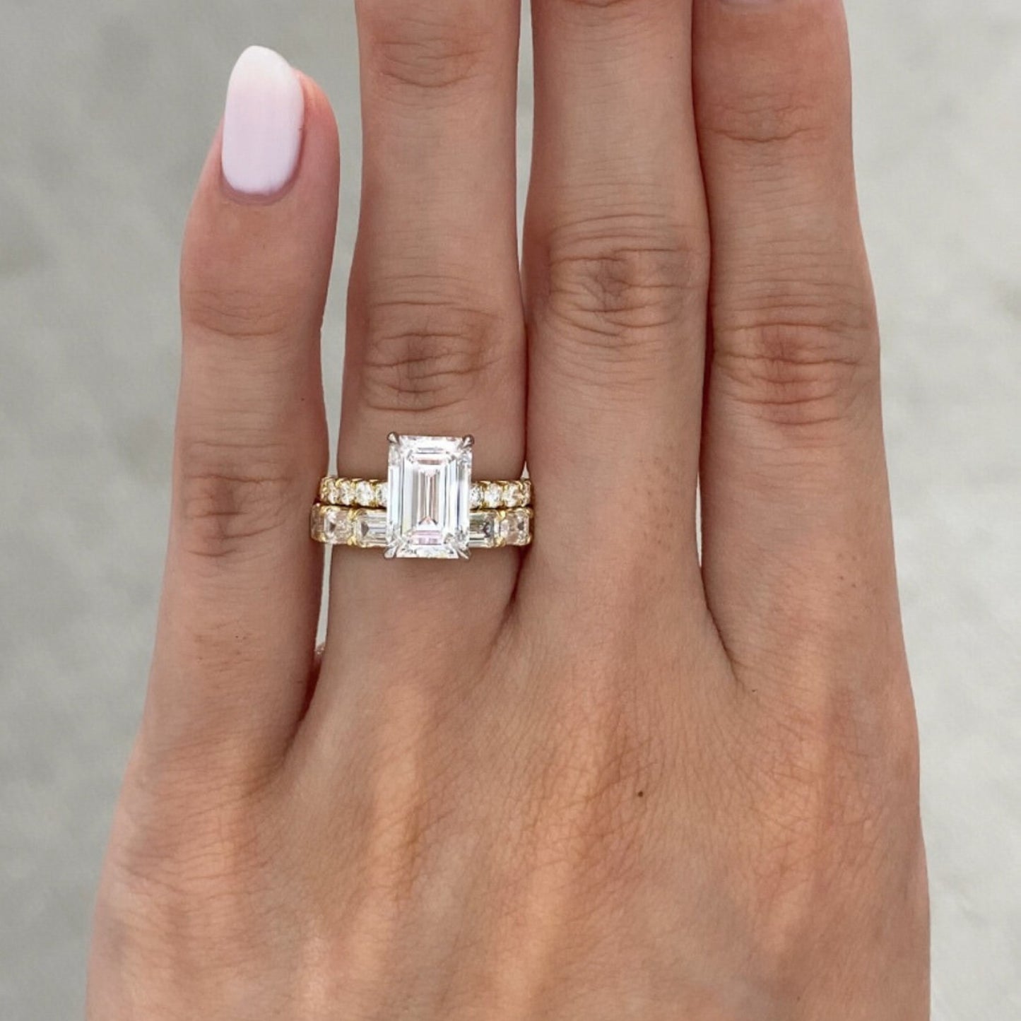 emerald cut lab grown engagement ring set  bridal set wedding ring with matching band anniversary ring set promise ring set