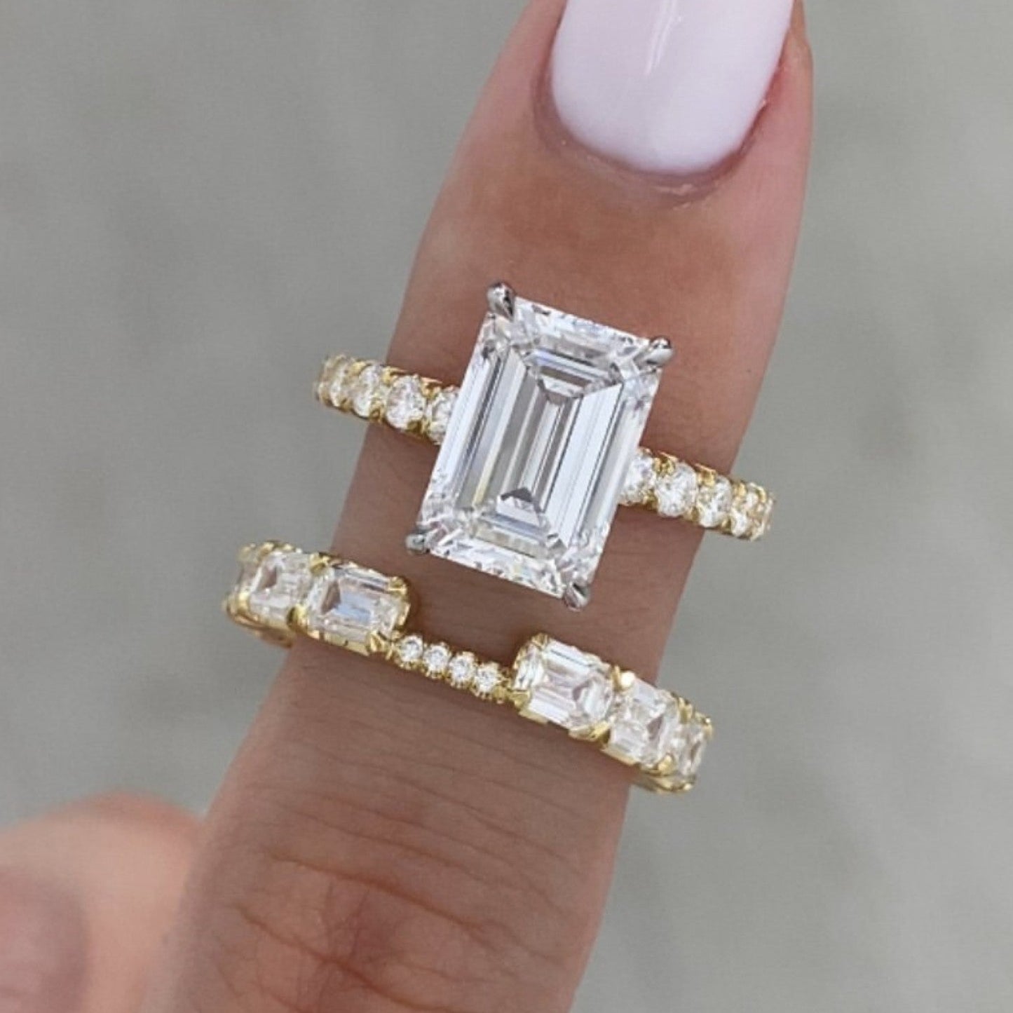 emerald cut lab grown engagement ring set  bridal set wedding ring with matching band anniversary ring set promise ring set