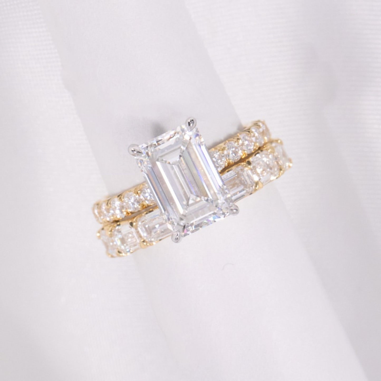 emerald cut lab grown engagement ring set  bridal set wedding ring with matching band anniversary ring set promise ring set