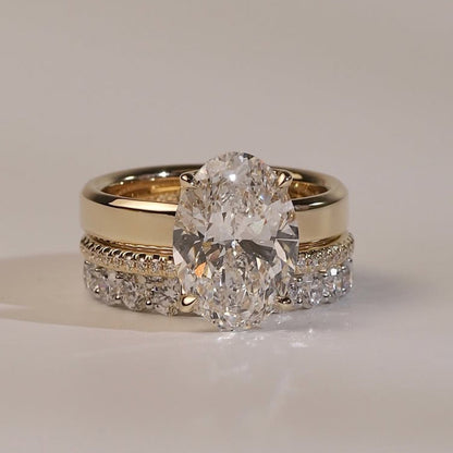 Oval Cut Lab Grown Engagement Ring Set Solitaire Ring With Two Matching Band Set Bridal Set Wedding Ring Set Anniversary Set
