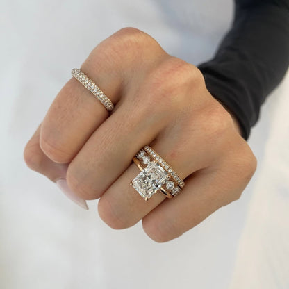 Radiant Cut Lab Grown Engagement Ring Set Solitaire Ring With Two Matching Band Set Bridal Set Wedding Set Anniversary Set.