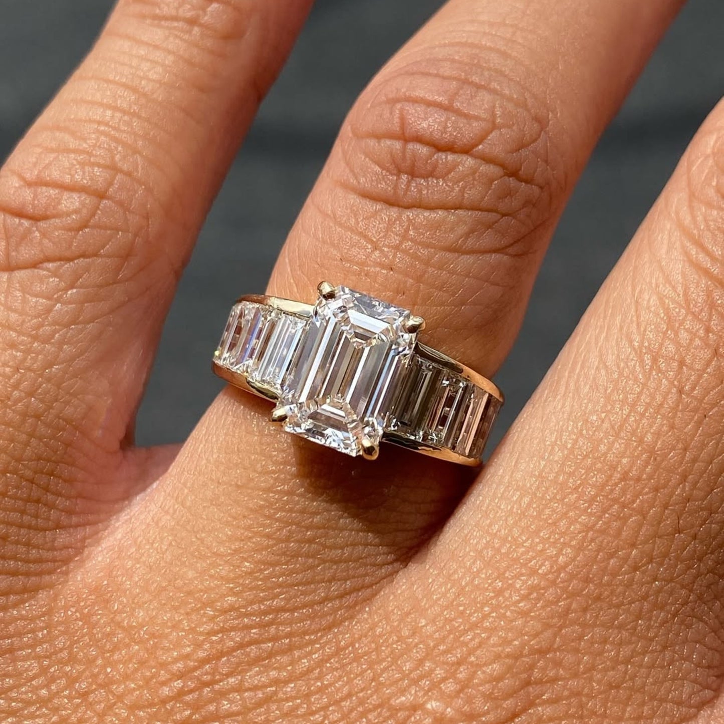 emerald cut  moissanite engagement rings wedding ring channel set baguette band ring anniversary ring for women