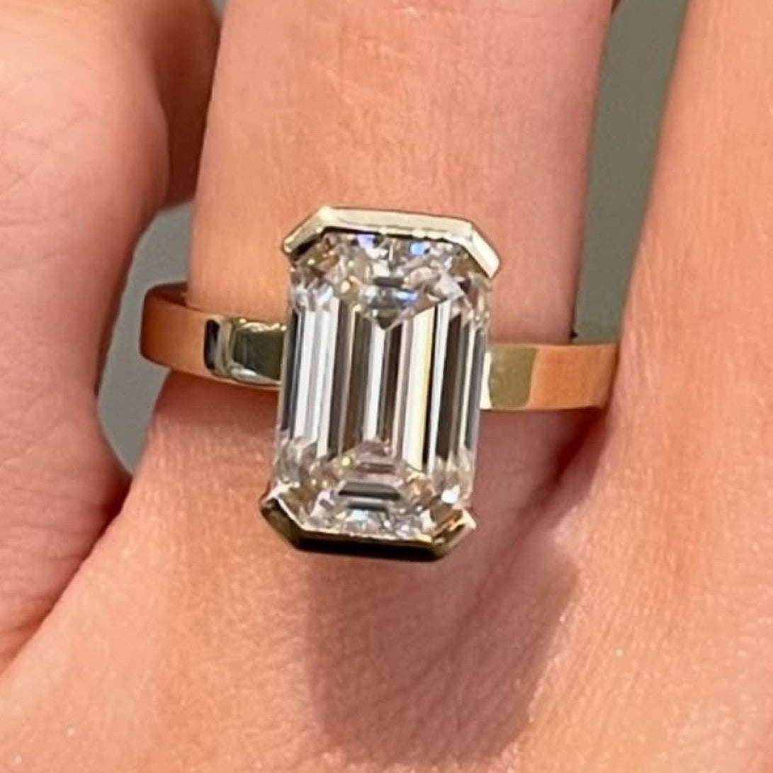 half bezel set emerald cut moissanite engagement rings wedding rings for women anniversary ring solitaire promise ring