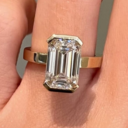 Half Bezel Set Emerald Cut Moissanite Engagement Rings Wedding Rings For Women Anniversary Ring Solitaire Promise Ring