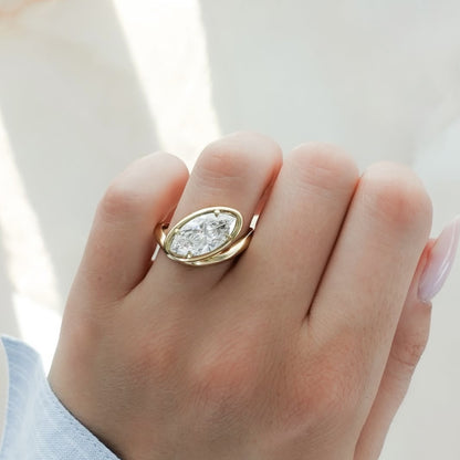 Bezel Set  Marquise Cut Engagement Ring East West Marquise Moissanite Ring  Wedding Ring Horizontal Ring Anniversary Ring