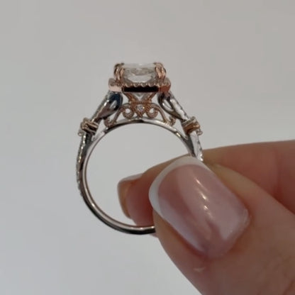 Halo Set Radiant Lab Grown Engagement Ring Double Claw Prong Split Shank Ring Art Deco Wedding Ring Anniversary Ring For Women