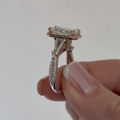 Halo Set Radiant Lab Grown Engagement Ring Double Claw Prong Split Shank Ring Art Deco Wedding Ring Anniversary Ring For Women