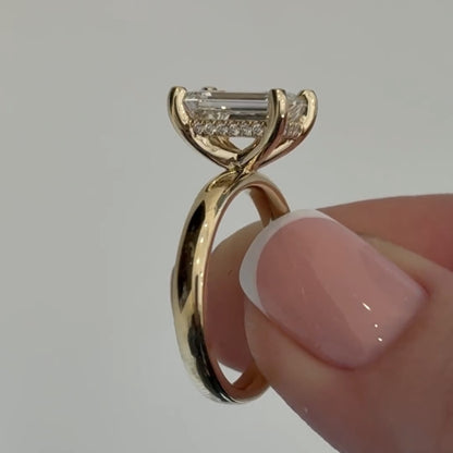 Emerald Cut Moissanite Engagement Ring Hidden Halo Solitaire Ring Wedding Ring Anniversary Ring For Women Promise Ring