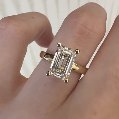 Emerald Cut Moissanite Engagement Ring Hidden Halo Solitaire Ring Wedding Ring Anniversary Ring For Women Promise Ring