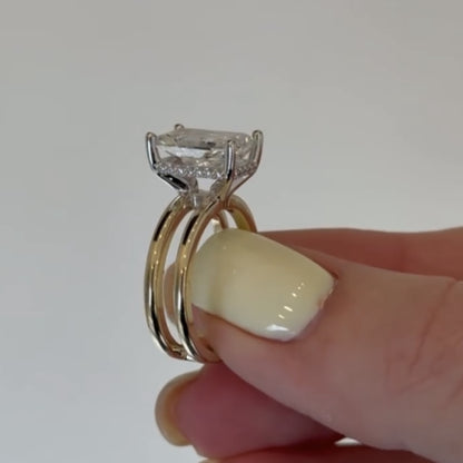 Double Band  Radiant Cut Moissanite Engagement Ring Hidden Halo Solitaire Ring Wedding Rings For Women Anniversary Ring