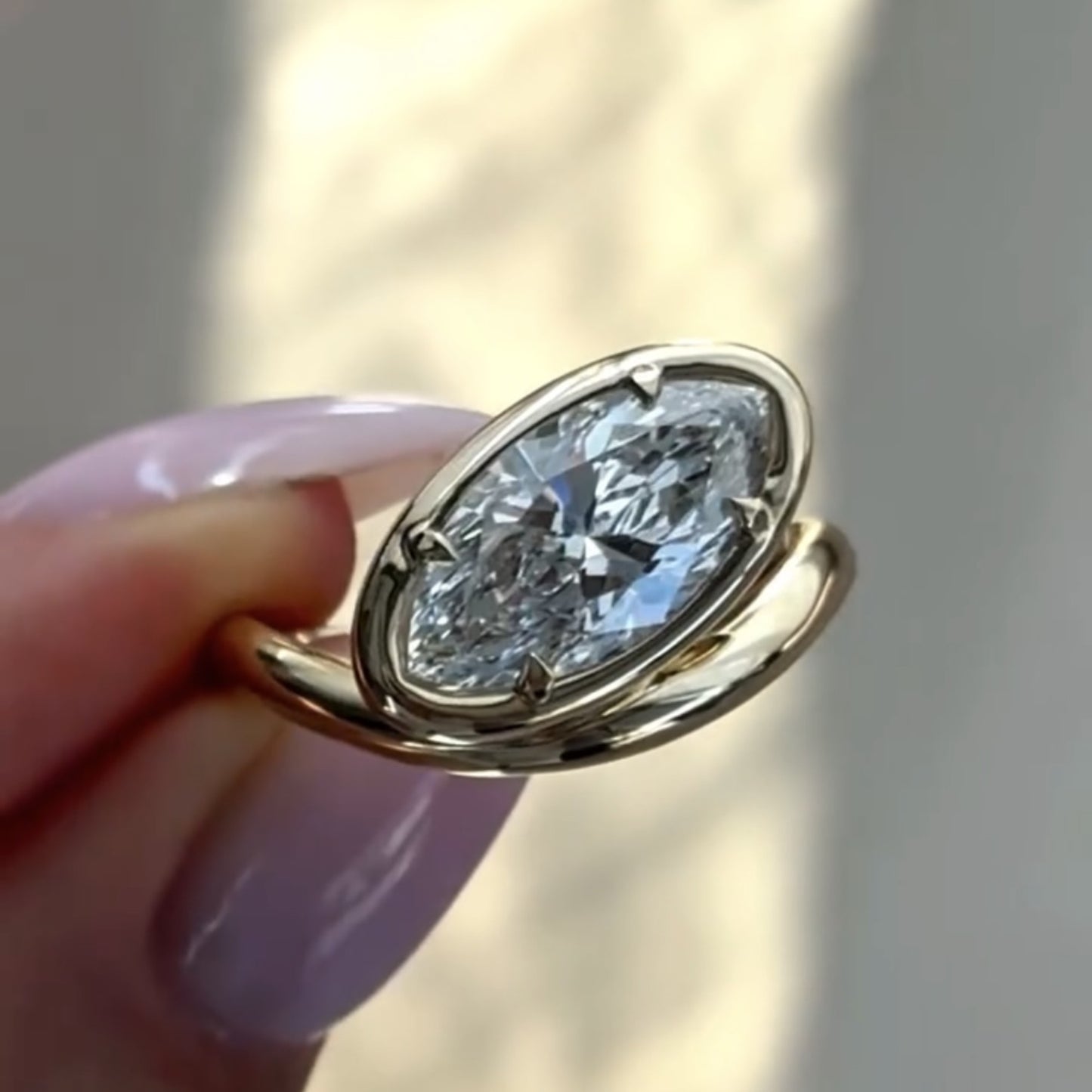 bezel set  marquise cut engagement ring east west marquise moissanite ring  wedding ring horizontal ring anniversary ring