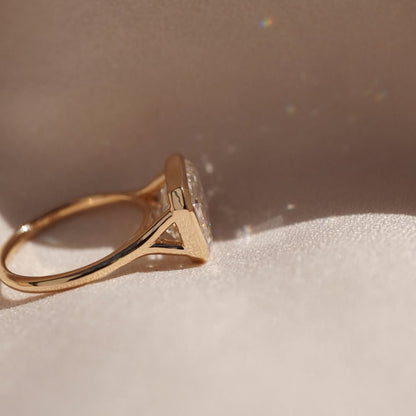 Bezel Set  Emerald Cut Moissanite Engagement Rings Emerald East West Solitaire Ring  Wedding Ring Anniversary Ring For Her