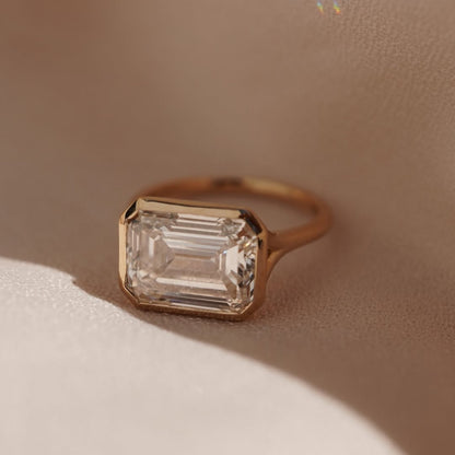 Bezel Set  Emerald Cut Moissanite Engagement Rings Emerald East West Solitaire Ring  Wedding Ring Anniversary Ring For Her