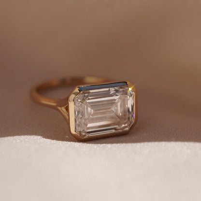 Bezel Set  Emerald Cut Moissanite Engagement Rings Emerald East West Solitaire Ring  Wedding Ring Anniversary Ring For Her